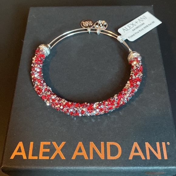 Alex and Ani Red Crystal Crush Bangle Bracelet with Silver Finish - Picture 5 of 8
